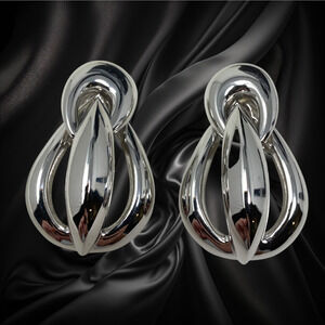 Vintage Givenchy Earrings Oversized Silver Tone Interlocking Hoops Couture Mogul
